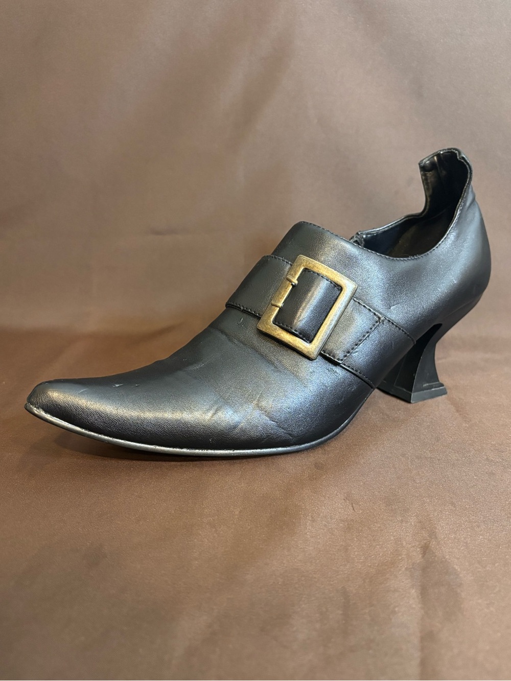Black Pointed Toe Buckle Heels Sz 9 Gothic Witch Pirate Steampunk